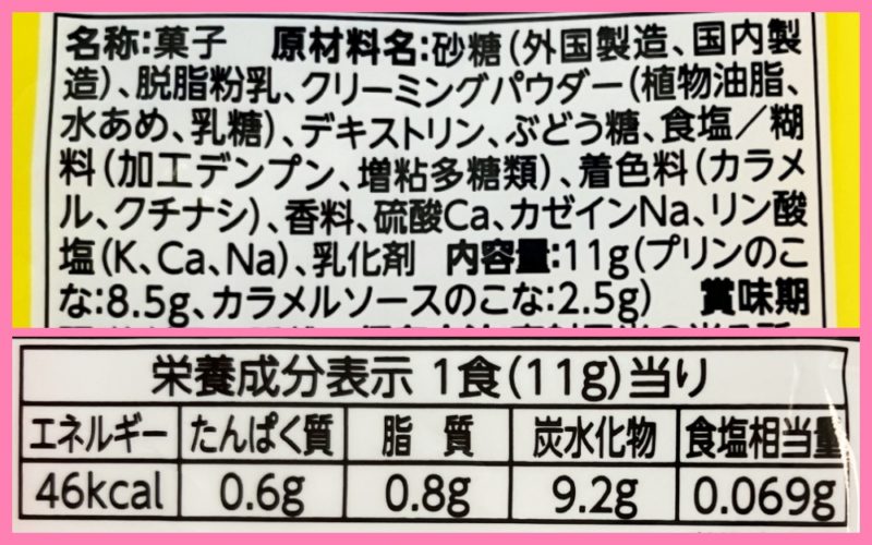 meitoおさるのジョージプリン　原材料名・栄養成分表示